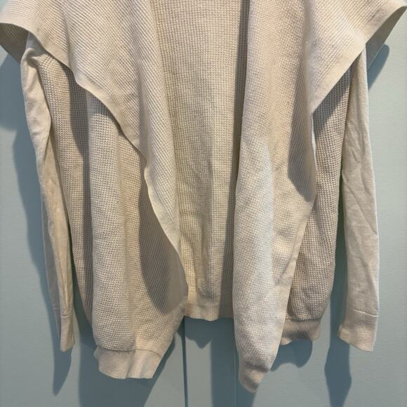 Theory Open Cardigan Petite XS P Cream Winxie Lagenlook Cashmere Blend Waffle - Picture 4 of 11